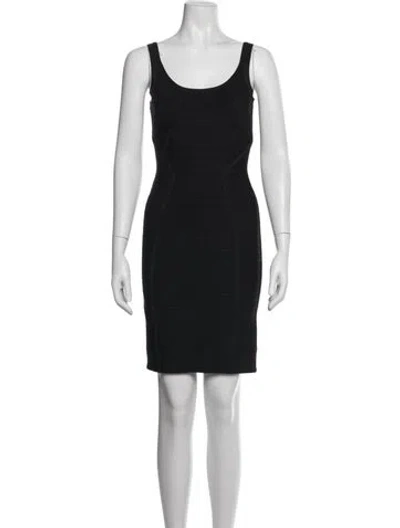 Pre-owned Herve Leger Scoop Neck Mini Dress In Black/blue