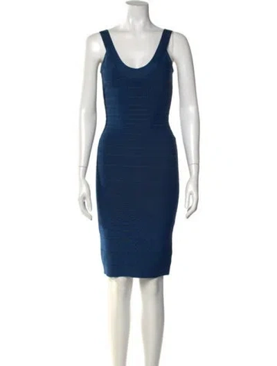 Pre-owned Herve Leger Scoop Neck Mini Dress In Blue