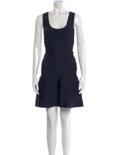 Pre-owned Herve Leger Scoop Neck Mini Dress In Blue