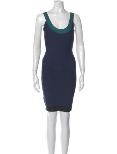 Pre-owned Herve Leger Scoop Neck Mini Dress In Blue
