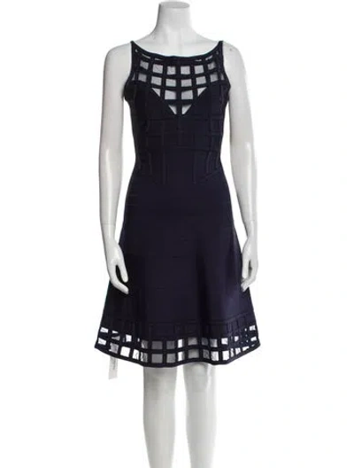 Pre-owned Herve Leger Scoop Neck Mini Dress In Blue