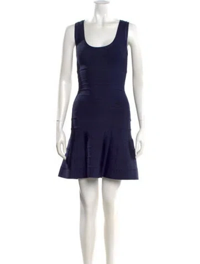Pre-owned Herve Leger Scoop Neck Mini Dress In Blue