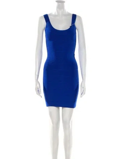 Pre-owned Herve Leger Scoop Neck Mini Dress In Blue