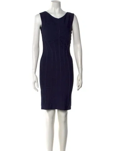 Pre-owned Herve Leger Scoop Neck Mini Dress In Blue