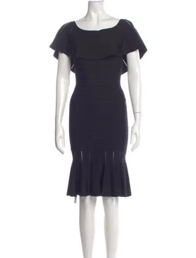 Pre-owned Herve Leger Scoop Neck Mini Dress In Blue