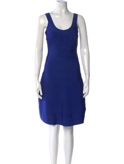 Pre-owned Herve Leger Scoop Neck Mini Dress In Blue