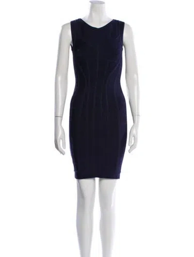 Pre-owned Herve Leger Scoop Neck Mini Dress In Blue