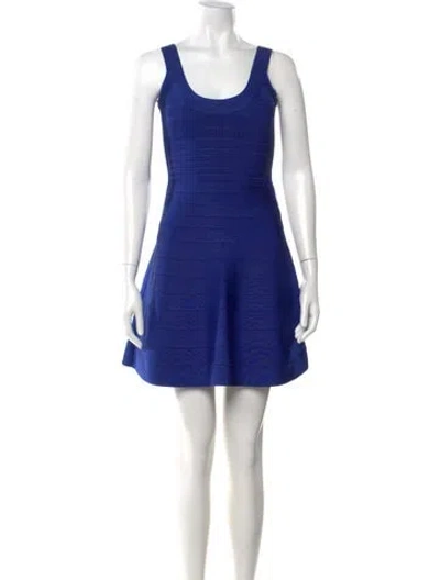 Pre-owned Herve Leger Scoop Neck Mini Dress In Blue