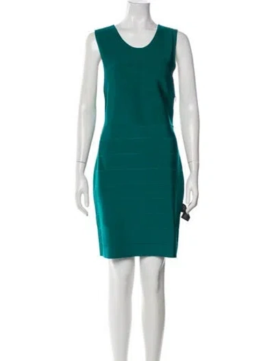 Pre-owned Herve Leger Scoop Neck Mini Dress In Blue