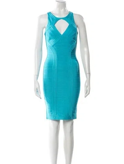 Pre-owned Herve Leger Scoop Neck Mini Dress In Blue