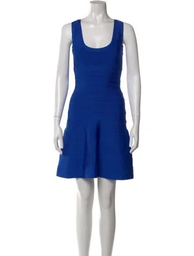 Pre-owned Herve Leger Scoop Neck Mini Dress In Blue