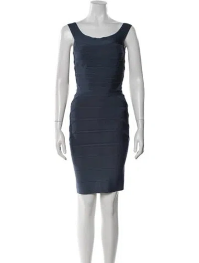 Pre-owned Herve Leger Scoop Neck Mini Dress In Blue