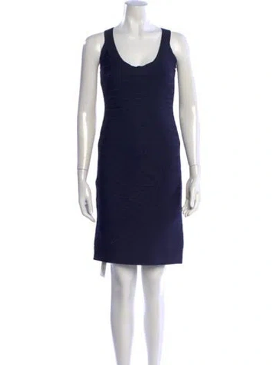 Pre-owned Herve Leger Scoop Neck Mini Dress In Blue