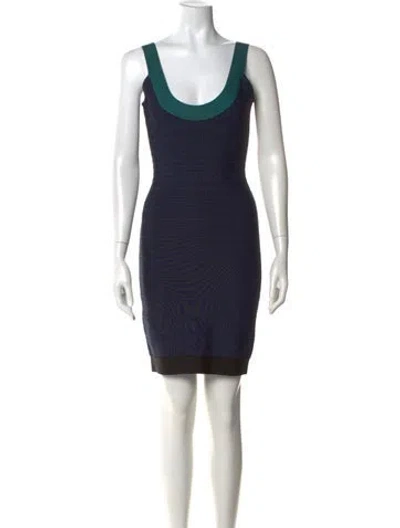 Pre-owned Herve Leger Scoop Neck Mini Dress In Blue