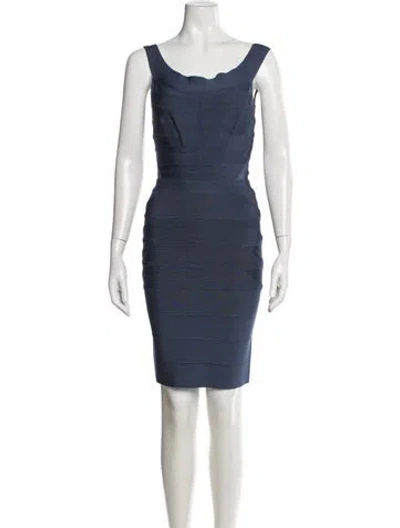 Pre-owned Herve Leger Scoop Neck Mini Dress In Blue