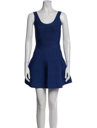 Pre-owned Herve Leger Scoop Neck Mini Dress In Blue