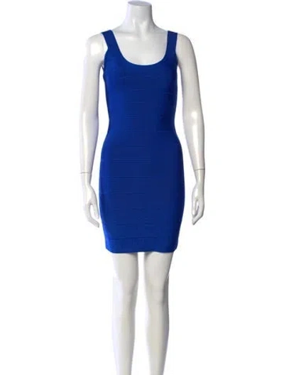 Pre-owned Herve Leger Scoop Neck Mini Dress In Blue