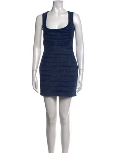 Pre-owned Herve Leger Scoop Neck Mini Dress In Blue