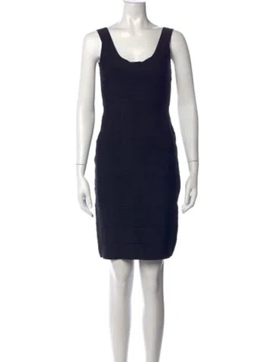 Pre-owned Herve Leger Scoop Neck Mini Dress In Blue