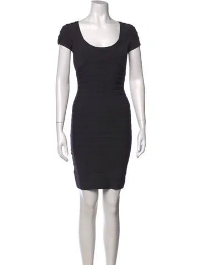 Pre-owned Herve Leger Scoop Neck Mini Dress In Blue