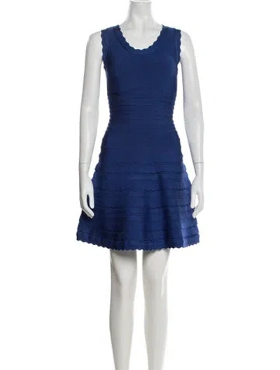 Pre-owned Herve Leger Scoop Neck Mini Dress In Blue
