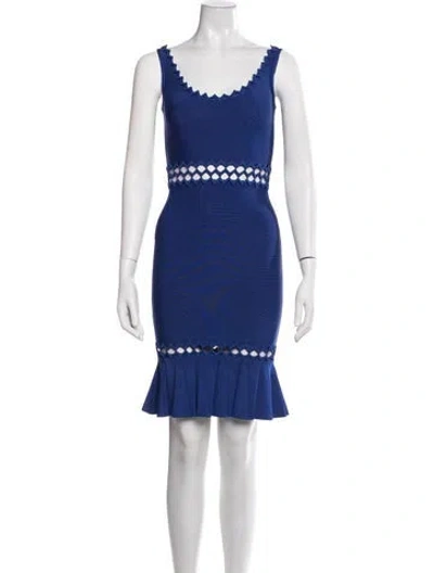 Pre-owned Herve Leger Scoop Neck Mini Dress In Blue
