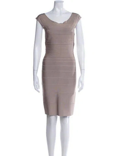 Pre-owned Herve Leger Scoop Neck Mini Dress In Brown