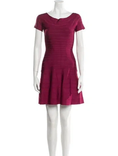 Pre-owned Herve Leger Scoop Neck Mini Dress In Burgundy