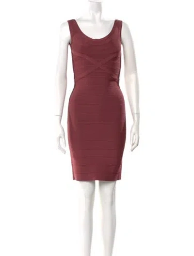 Pre-owned Herve Leger Scoop Neck Mini Dress In Burgundy