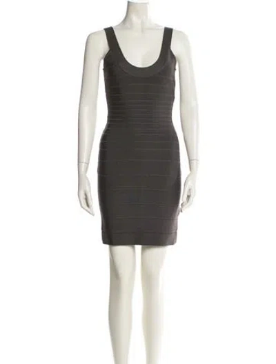 Pre-owned Herve Leger Scoop Neck Mini Dress In Gray