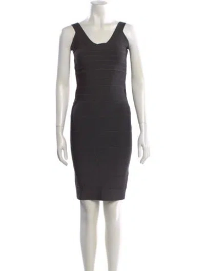 Pre-owned Herve Leger Scoop Neck Mini Dress In Gray
