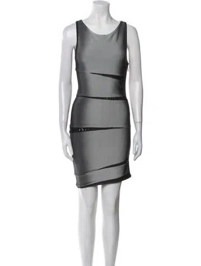 Pre-owned Herve Leger Scoop Neck Mini Dress In Gray