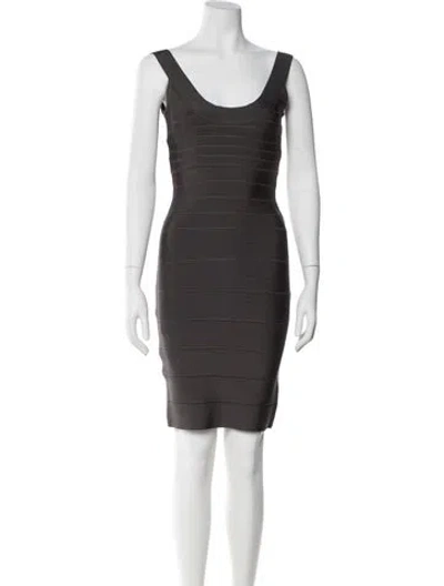 Pre-owned Herve Leger Scoop Neck Mini Dress In Gray