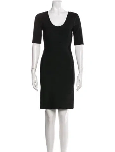 Pre-owned Herve Leger Scoop Neck Mini Dress In Gray