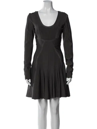 Pre-owned Herve Leger Scoop Neck Mini Dress In Gray