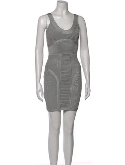 Pre-owned Herve Leger Scoop Neck Mini Dress In Gray