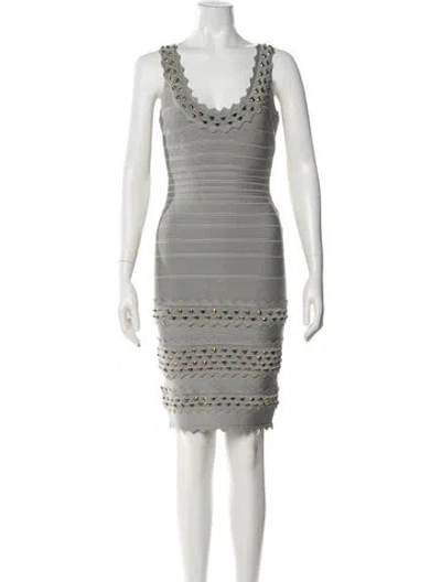 Pre-owned Herve Leger Scoop Neck Mini Dress In Gray