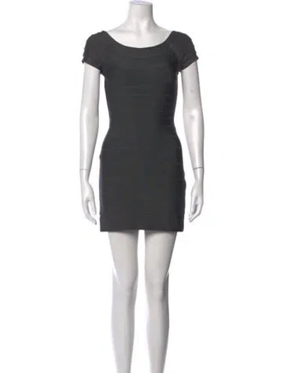 Pre-owned Herve Leger Scoop Neck Mini Dress In Gray