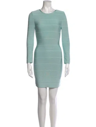 Pre-owned Herve Leger Scoop Neck Mini Dress In Green