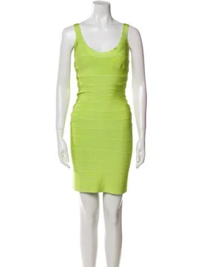 Pre-owned Herve Leger Scoop Neck Mini Dress In Green