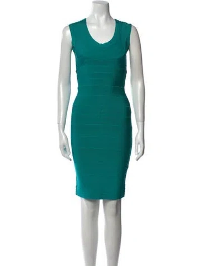 Pre-owned Herve Leger Scoop Neck Mini Dress In Green