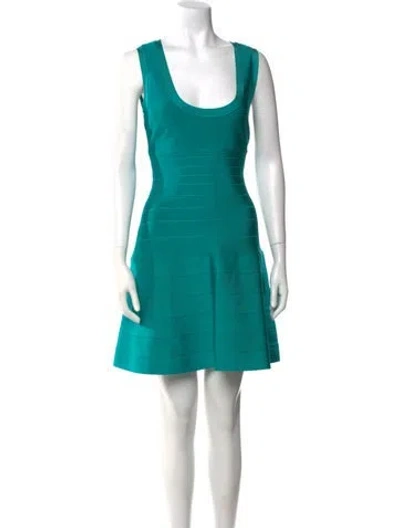 Pre-owned Herve Leger Scoop Neck Mini Dress In Green