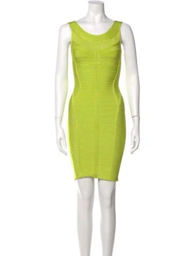 Pre-owned Herve Leger Scoop Neck Mini Dress In Green