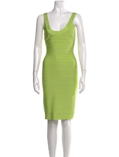 Pre-owned Herve Leger Scoop Neck Mini Dress In Green