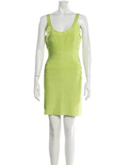 Pre-owned Herve Leger Scoop Neck Mini Dress In Green