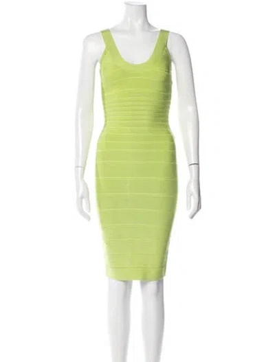 Pre-owned Herve Leger Scoop Neck Mini Dress In Green