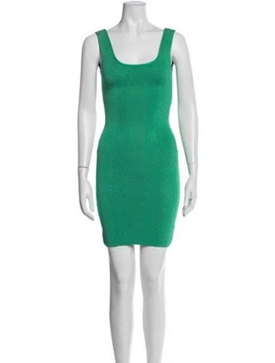 Pre-owned Herve Leger Scoop Neck Mini Dress In Green