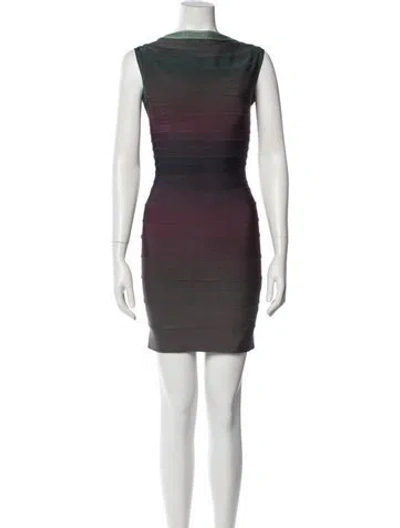 Pre-owned Herve Leger Scoop Neck Mini Dress In Green/purple
