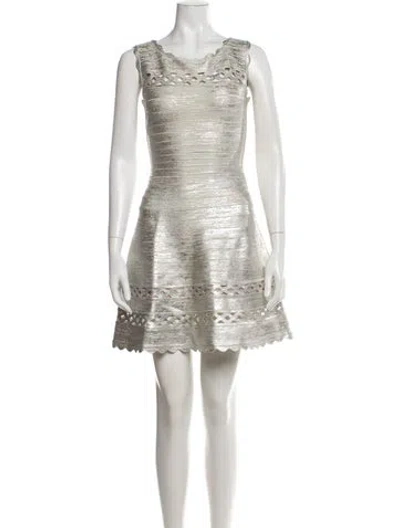 Pre-owned Herve Leger Scoop Neck Mini Dress In Grey