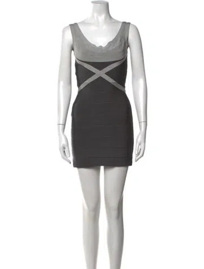 Pre-owned Herve Leger Scoop Neck Mini Dress In Grey